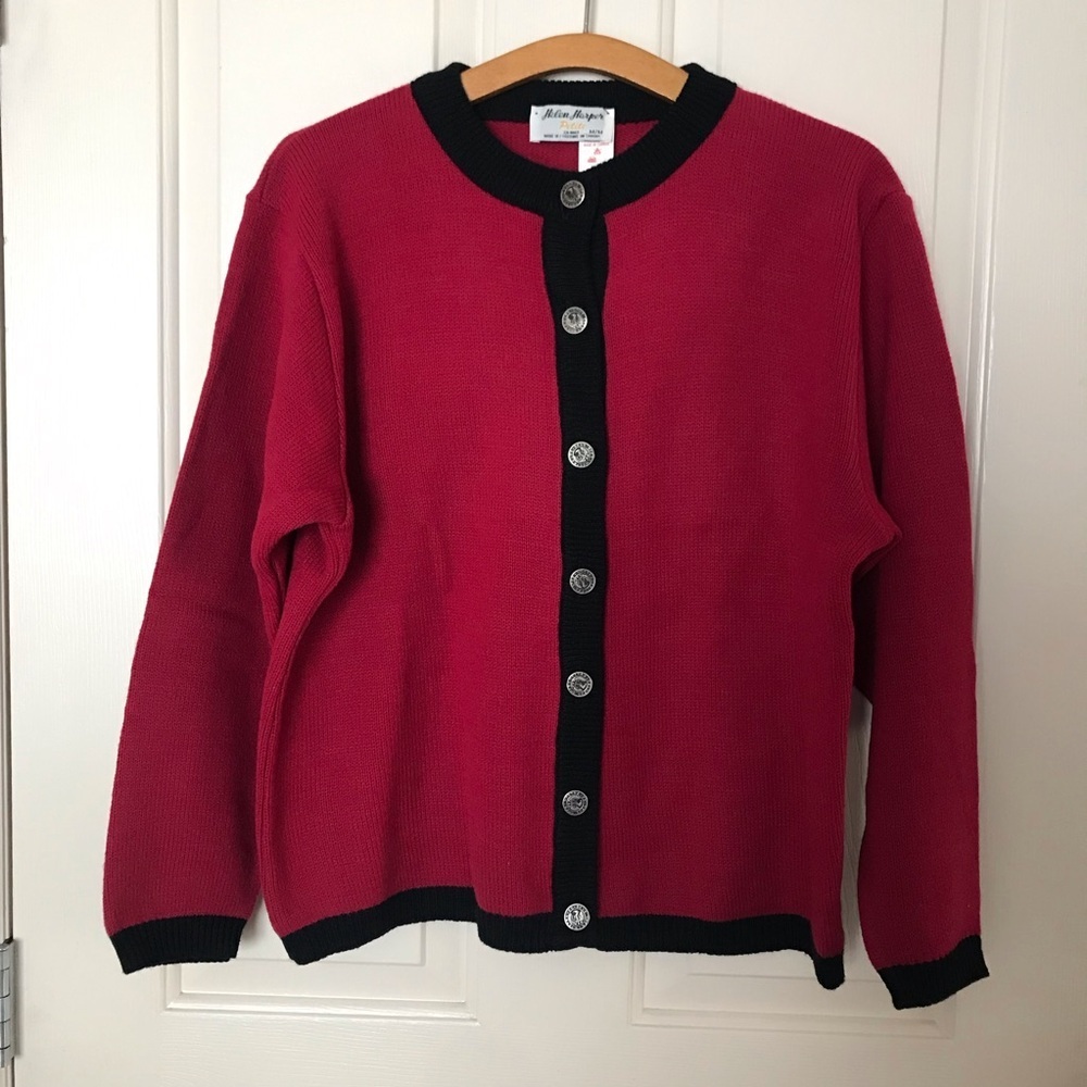 Helen Harper Wool Blend Red Knit Cardigan Sweater Size Medium Petite